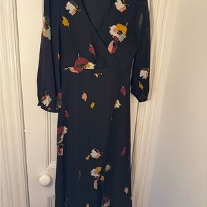 Madewell Black Long-Sleeve Floral Midi Dress